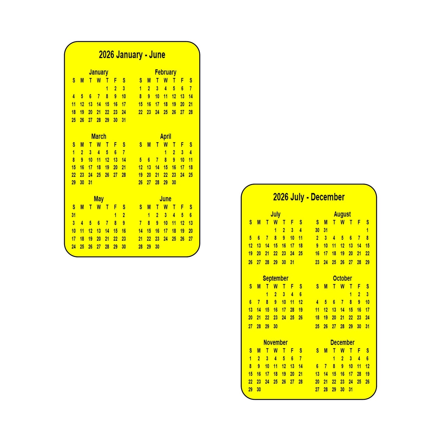 2026 Calendar - Double Sided Print (6 months each side) - Portrait Format - The Card Printing People