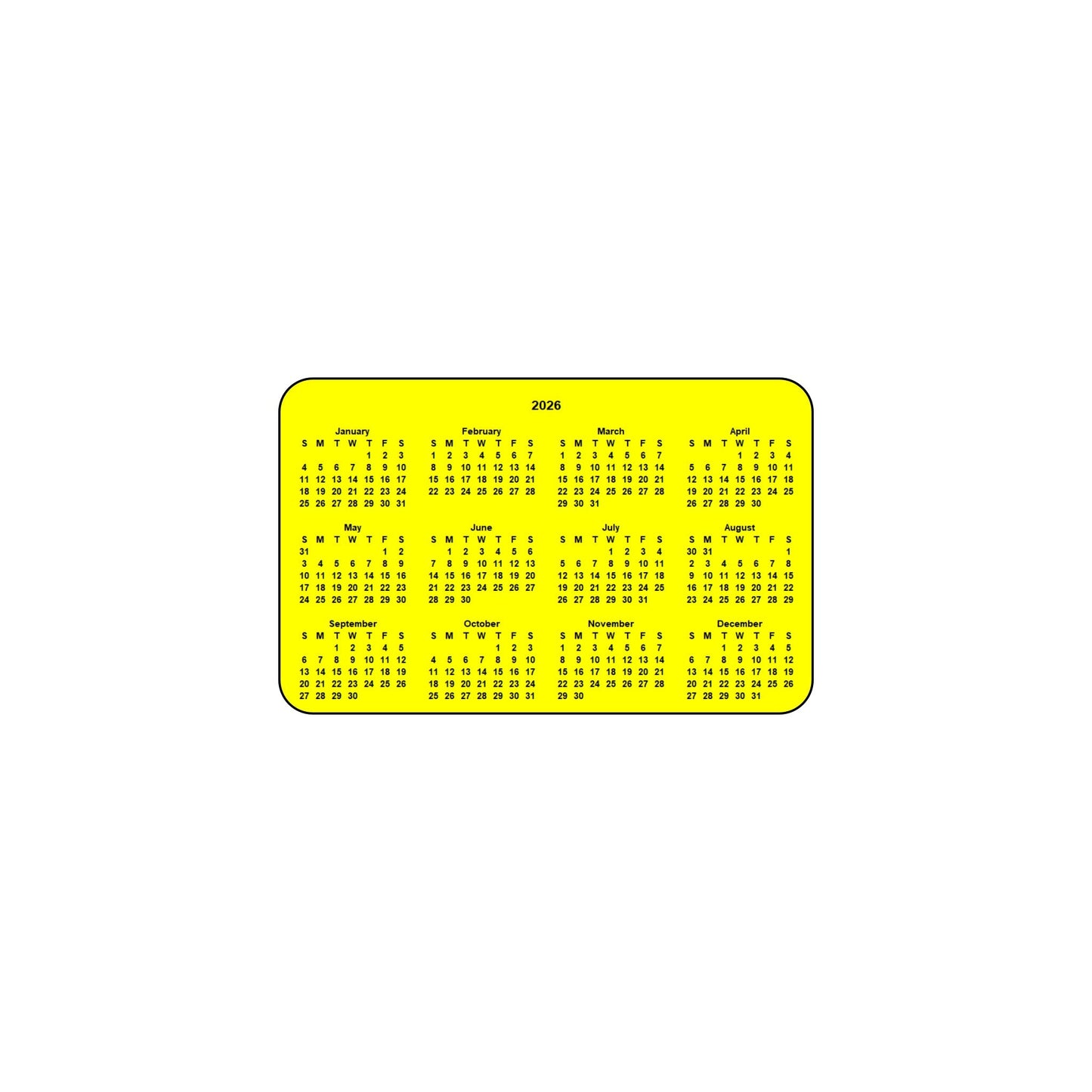 2026 Calendar - Single Sided Print - Landscape Format - The Card Printing People