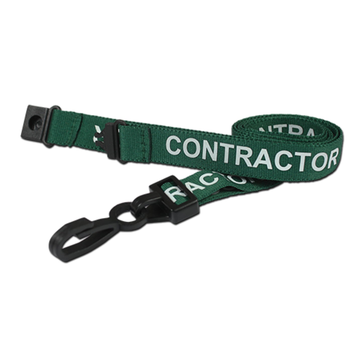 GREEN - CONTRACTOR lanyard with plastic J clip and safety breakaway - The Card Printing People