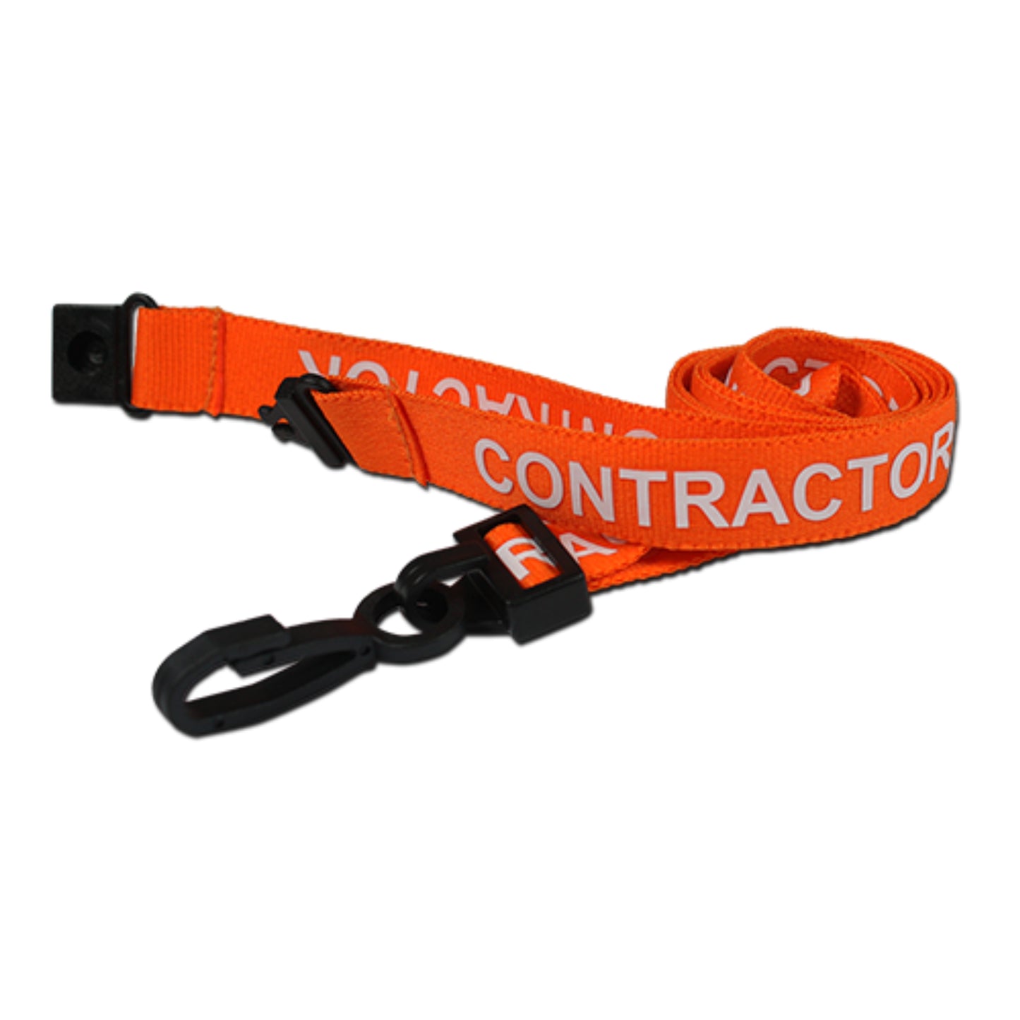 ORANGE - CONTRACTOR lanyard with plastic J clip and safety breakaway - The Card Printing People