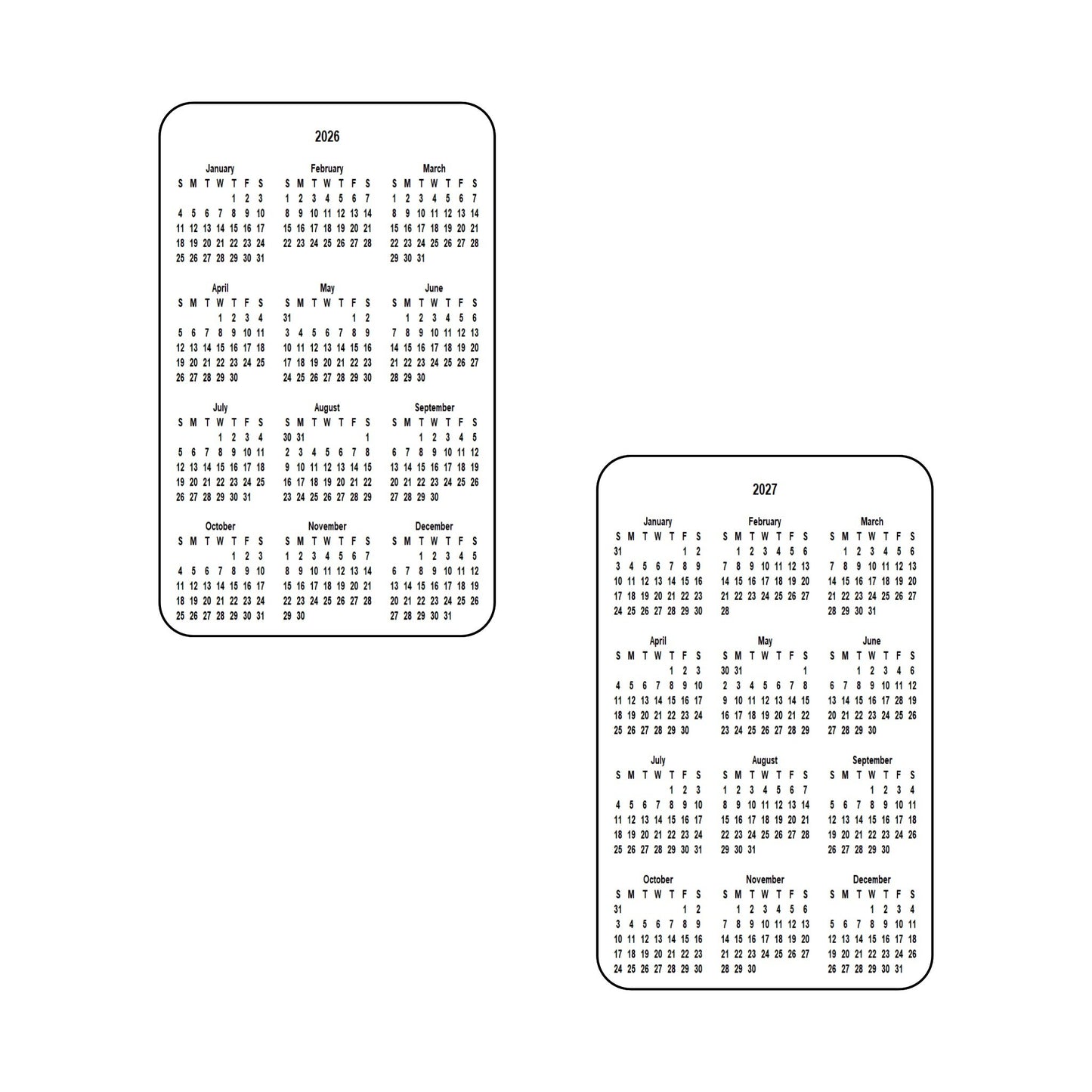 2026 & 2027 Calendar - Double Sided Print - Portrait Format - The Card Printing People