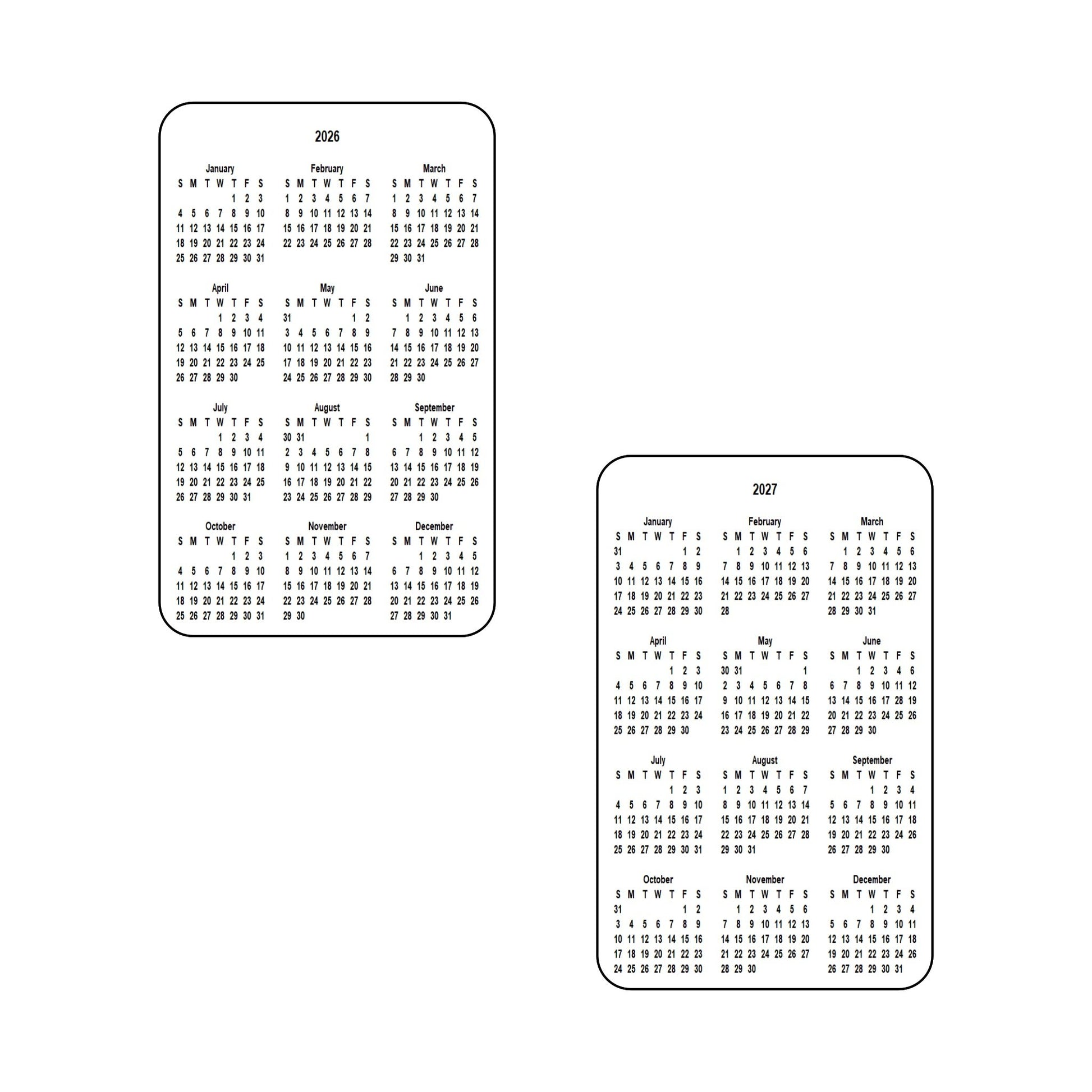 2026 & 2027 Calendar - Double Sided Print - Portrait Format - The Card Printing People