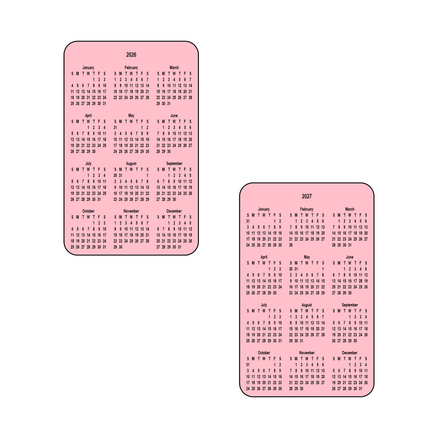 2026 & 2027 Calendar - Double Sided Print - Portrait Format - The Card Printing People