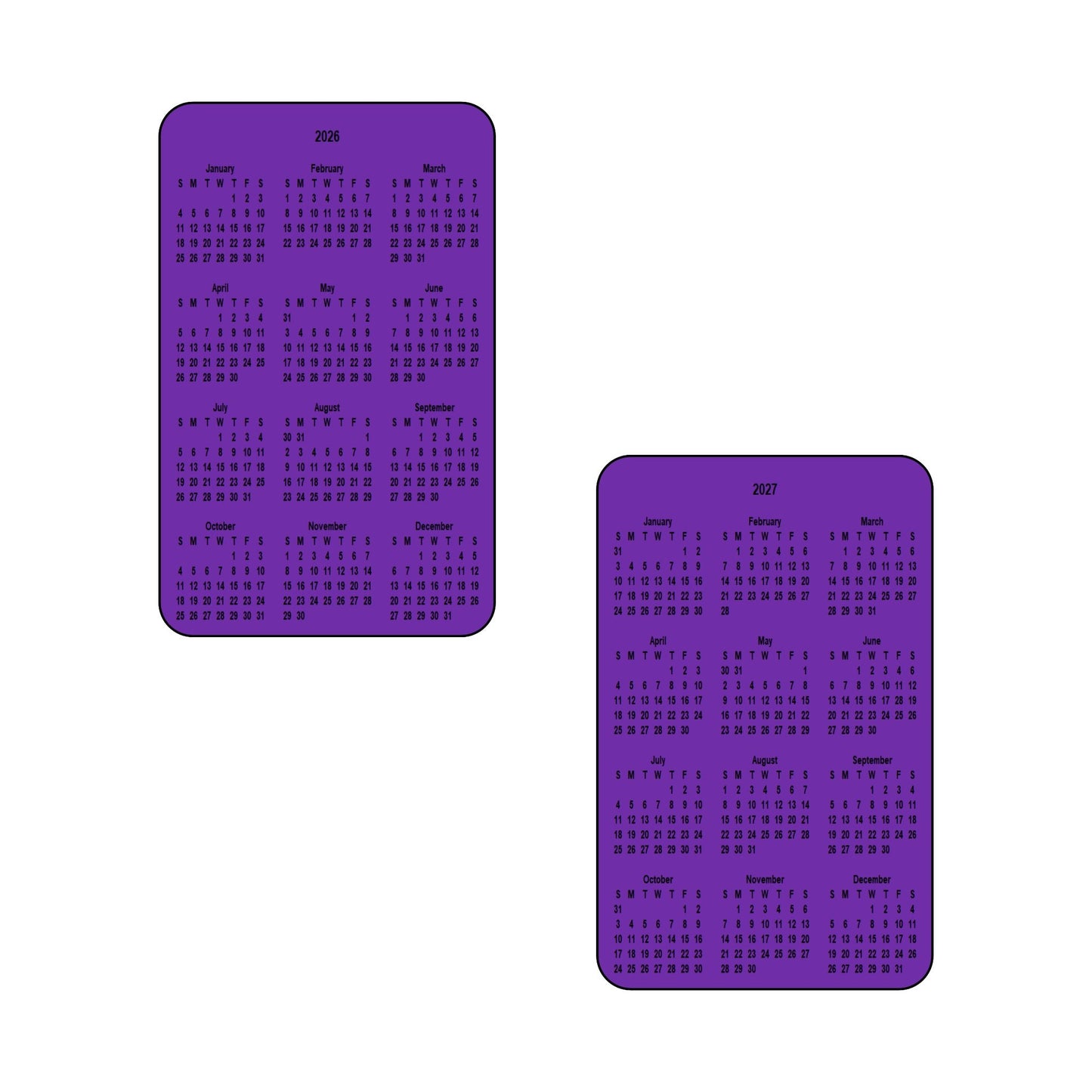 2026 & 2027 Calendar - Double Sided Print - Portrait Format - The Card Printing People