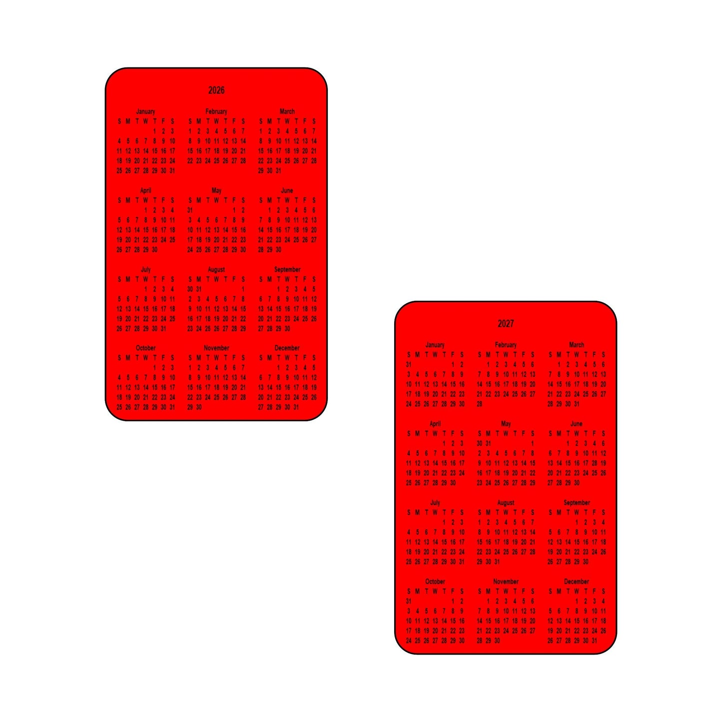 2026 & 2027 Calendar - Double Sided Print - Portrait Format - The Card Printing People
