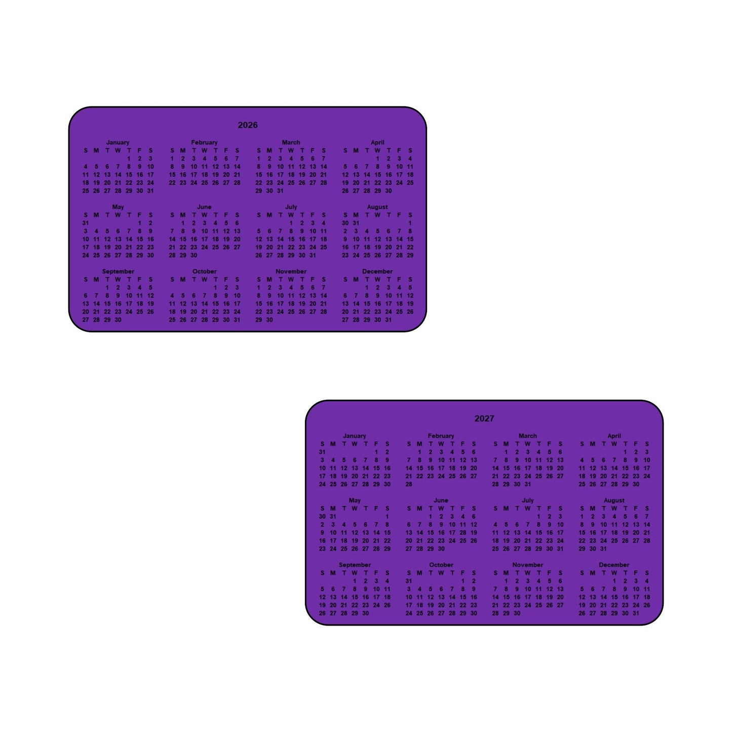 2026 & 2027 Calendar - Double Sided Print - Landscape Format - The Card Printing People