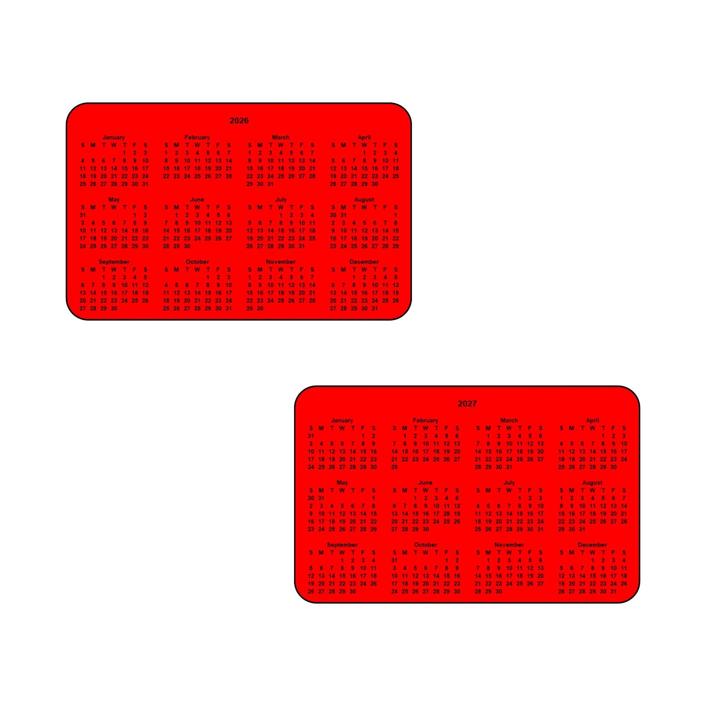 2026 & 2027 Calendar - Double Sided Print - Landscape Format - The Card Printing People