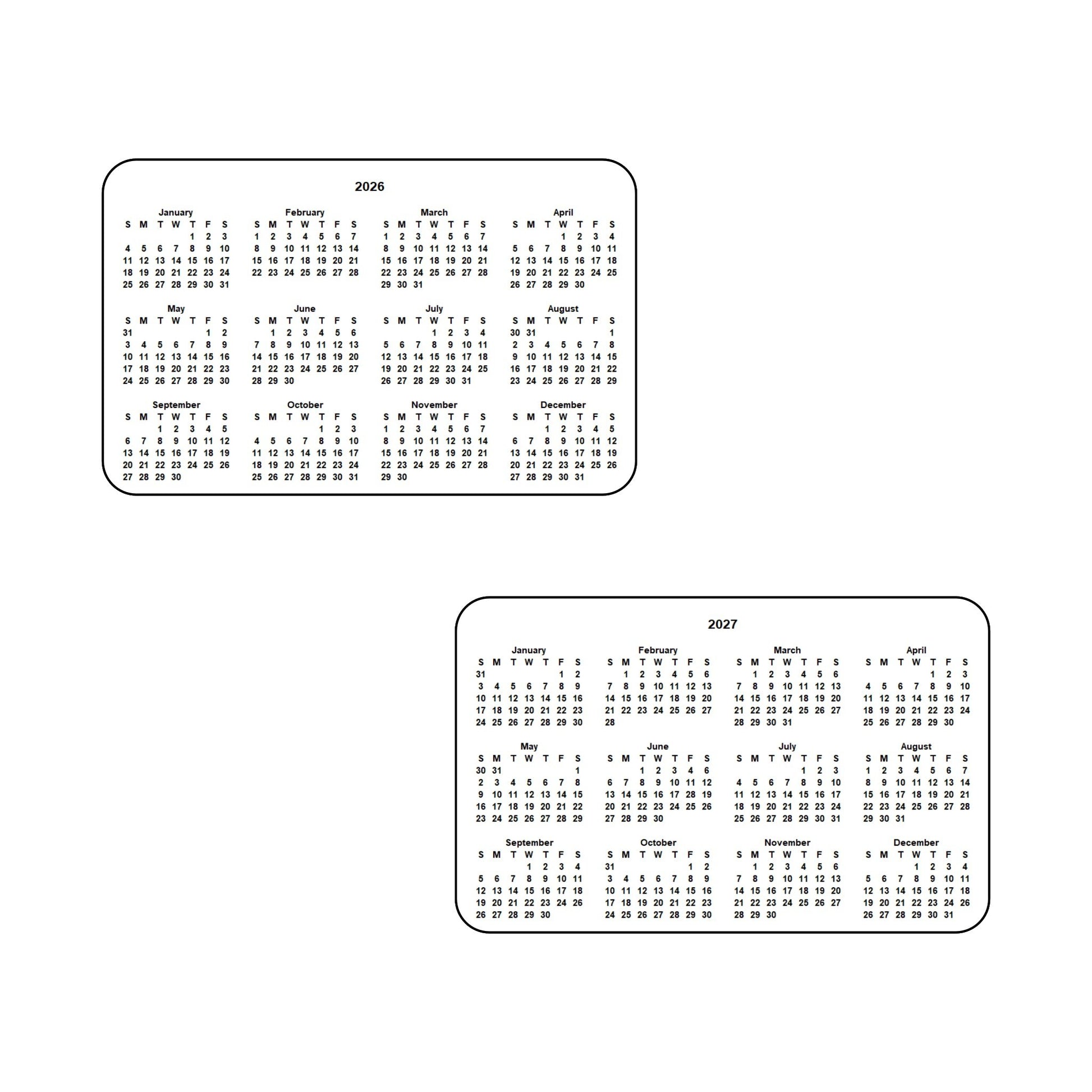 2026 & 2027 Calendar - Double Sided Print - Landscape Format - The Card Printing People