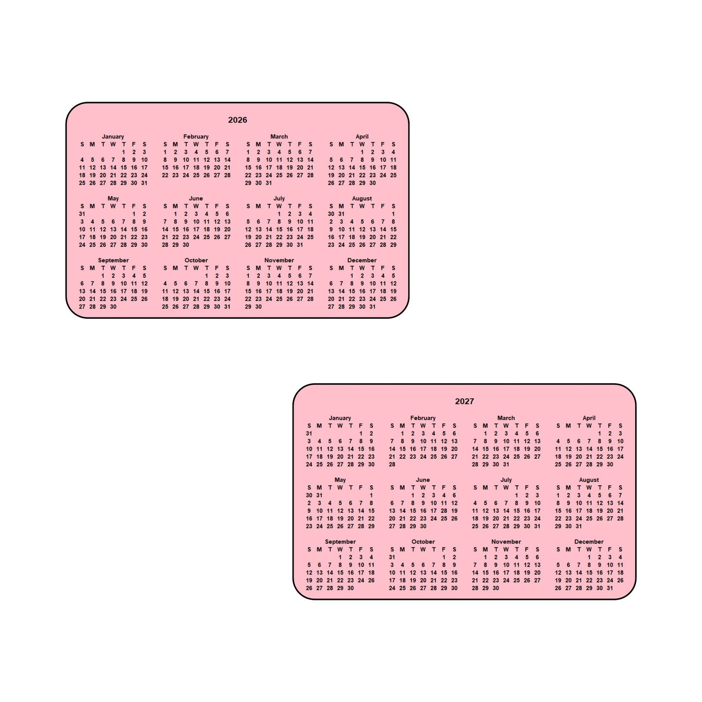 2026 & 2027 Calendar - Double Sided Print - Landscape Format - The Card Printing People