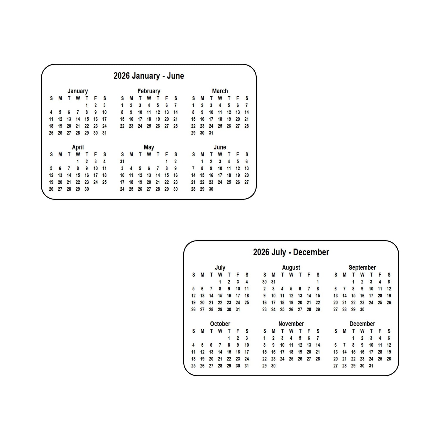 2026 Calendar - Double Sided Print (6 months each side) - Landscape Format - The Card Printing People