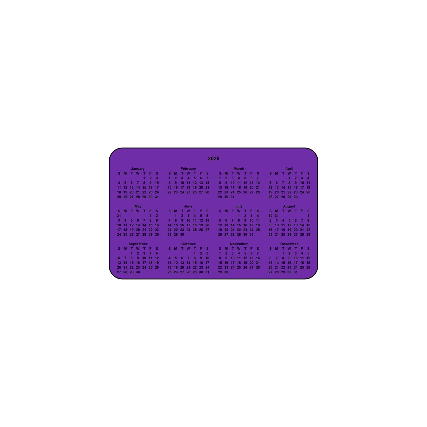 2026 Calendar - Single Sided Print - Landscape Format - The Card Printing People