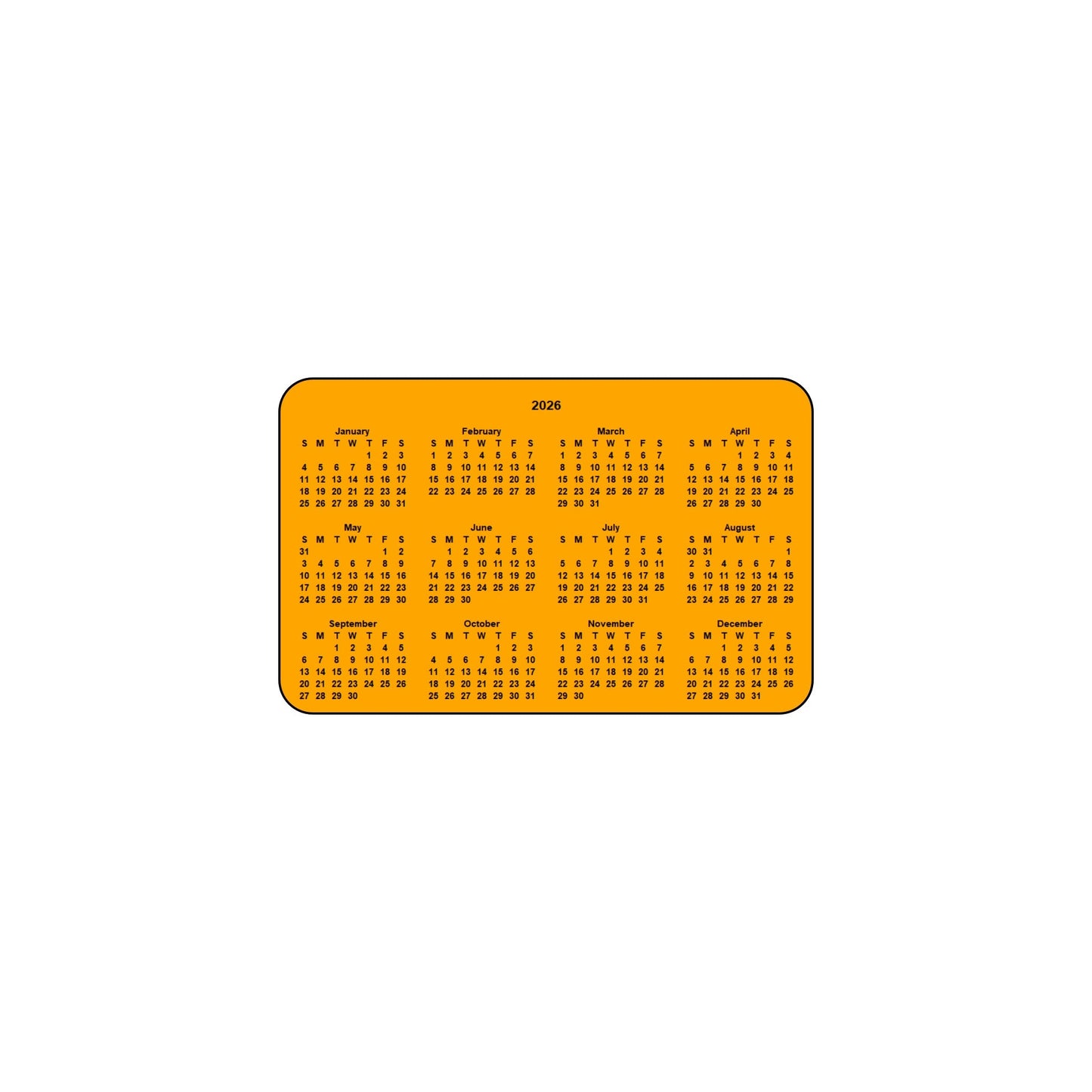 2026 Calendar - Single Sided Print - Landscape Format - The Card Printing People