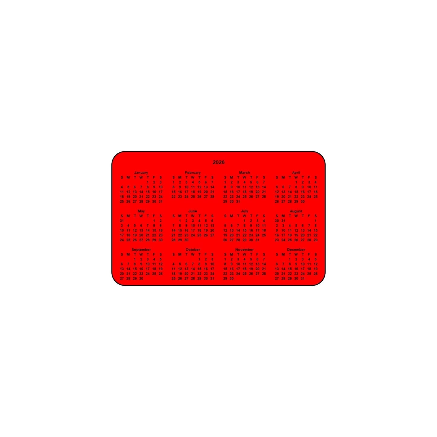 2026 Calendar - Single Sided Print - Landscape Format - The Card Printing People