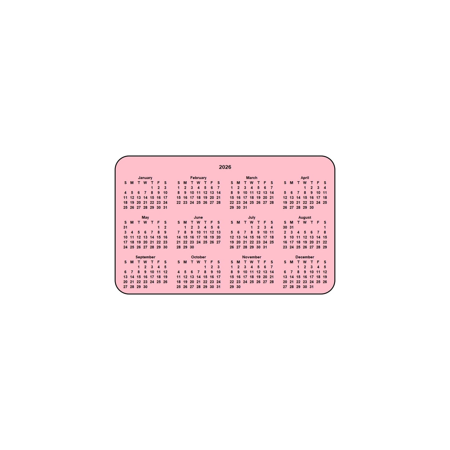 2026 Calendar - Single Sided Print - Landscape Format - The Card Printing People