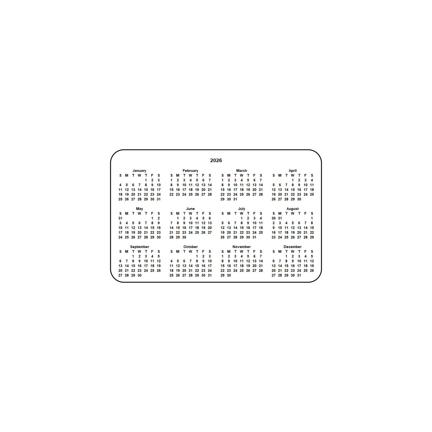 2026 Calendar - Single Sided Print - Landscape Format - The Card Printing People