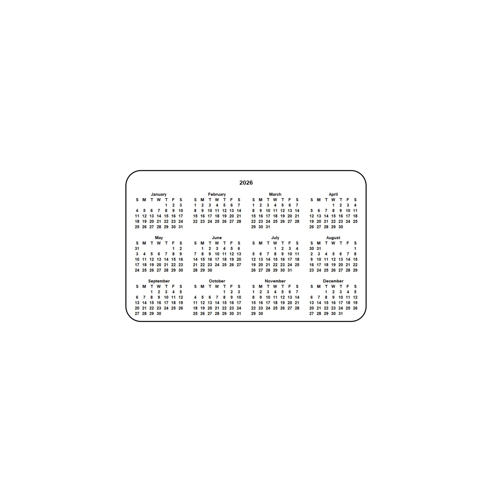 2026 Calendar - Single Sided Print - Landscape Format - The Card Printing People