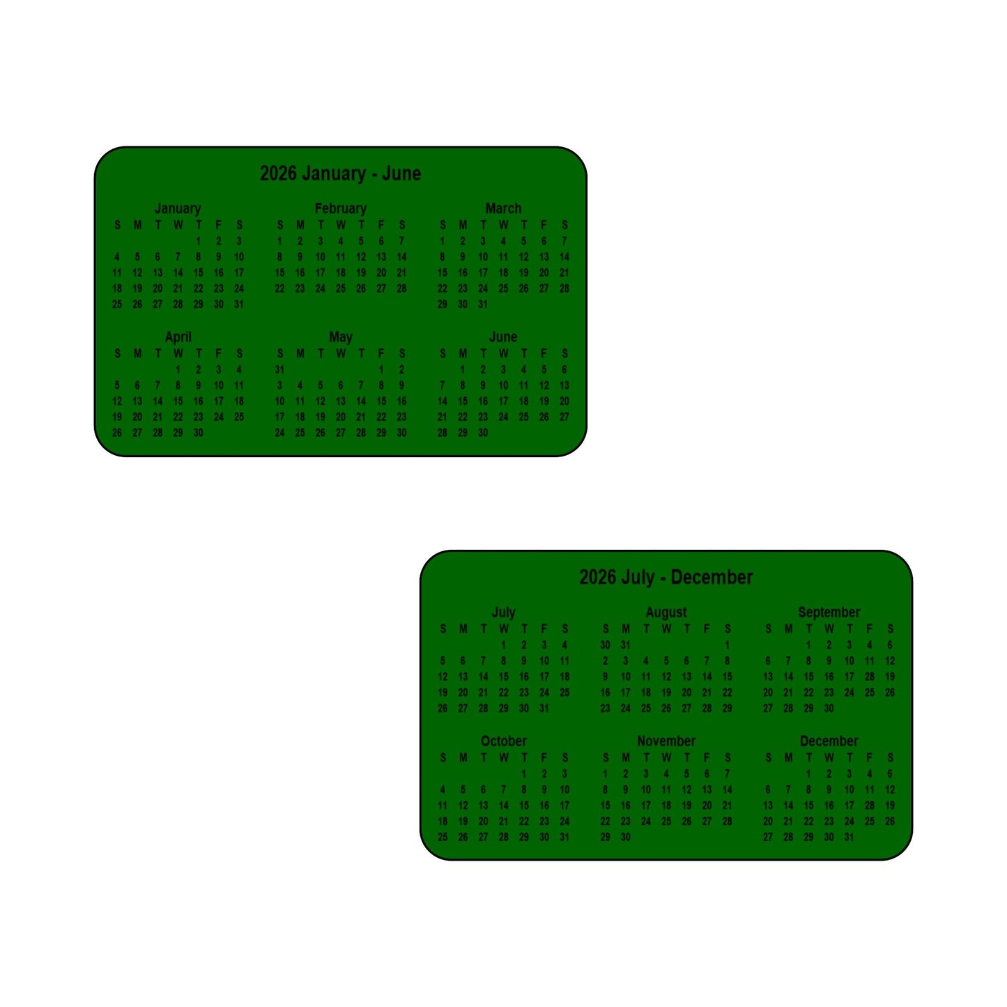 2026 Calendar - Double Sided Print (6 months each side) - Landscape Format - The Card Printing People