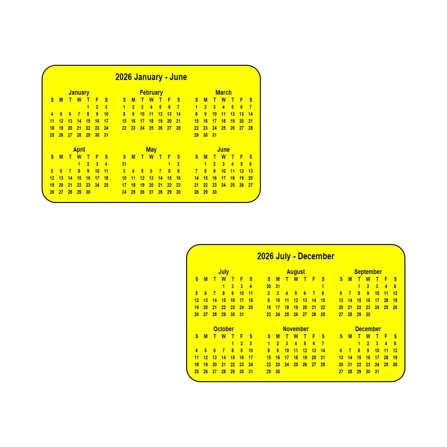 2026 Calendar - Double Sided Print (6 months each side) - Landscape Format - The Card Printing People