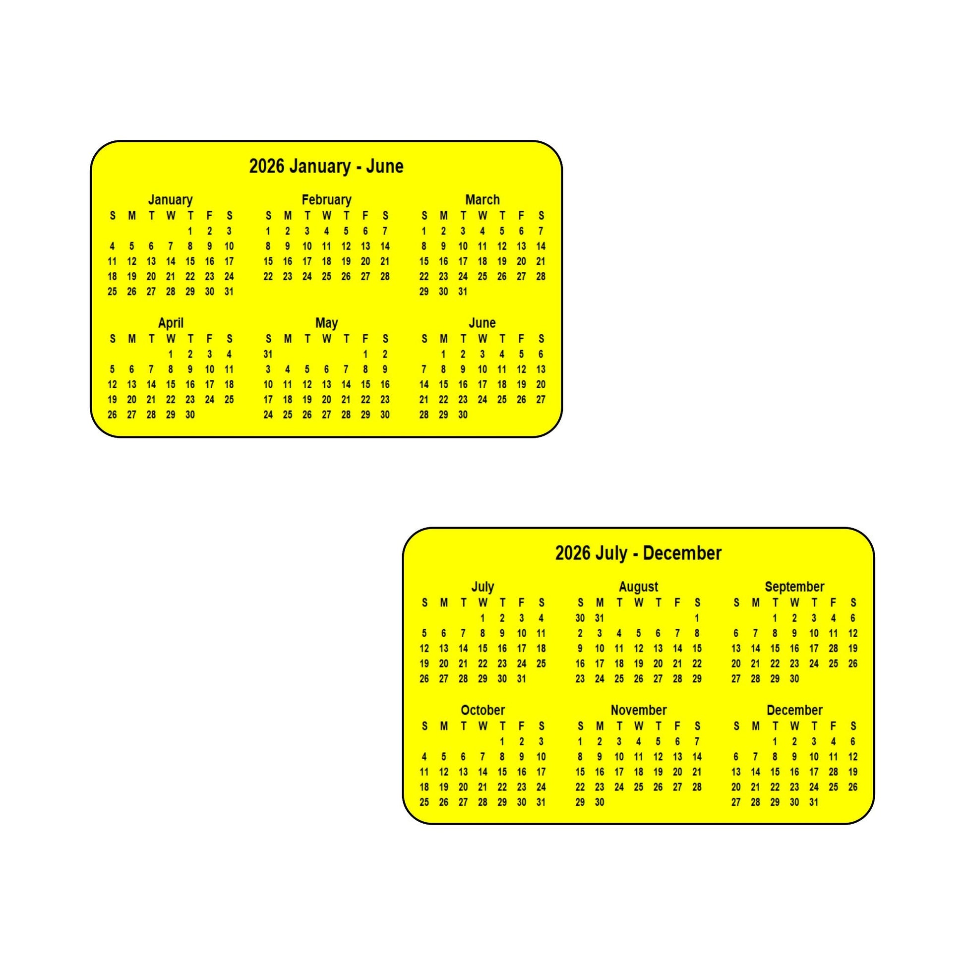 2026 Calendar - Double Sided Print (6 months each side) - Landscape Format - The Card Printing People
