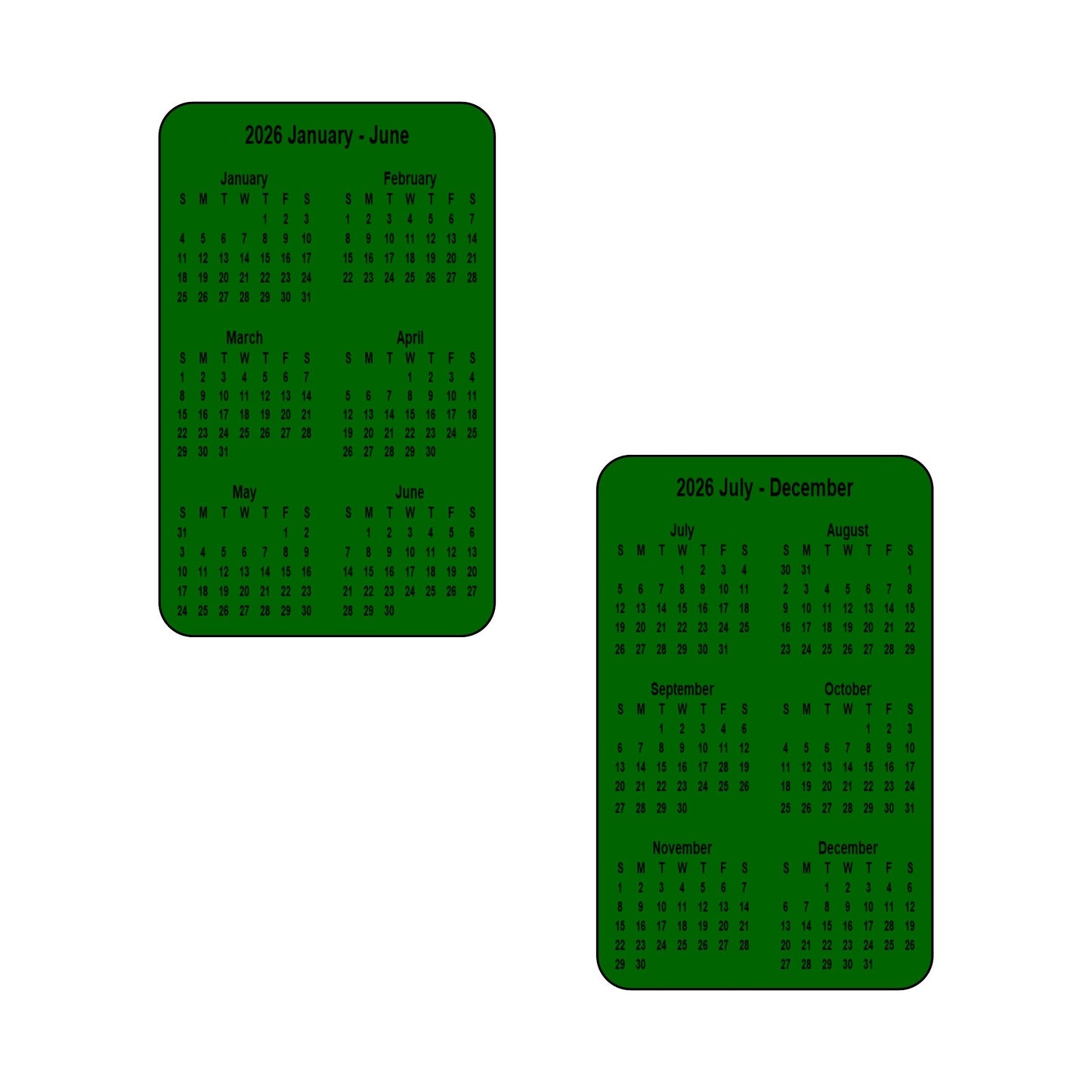 2026 Calendar - Double Sided Print (6 months each side) - Portrait Format - The Card Printing People