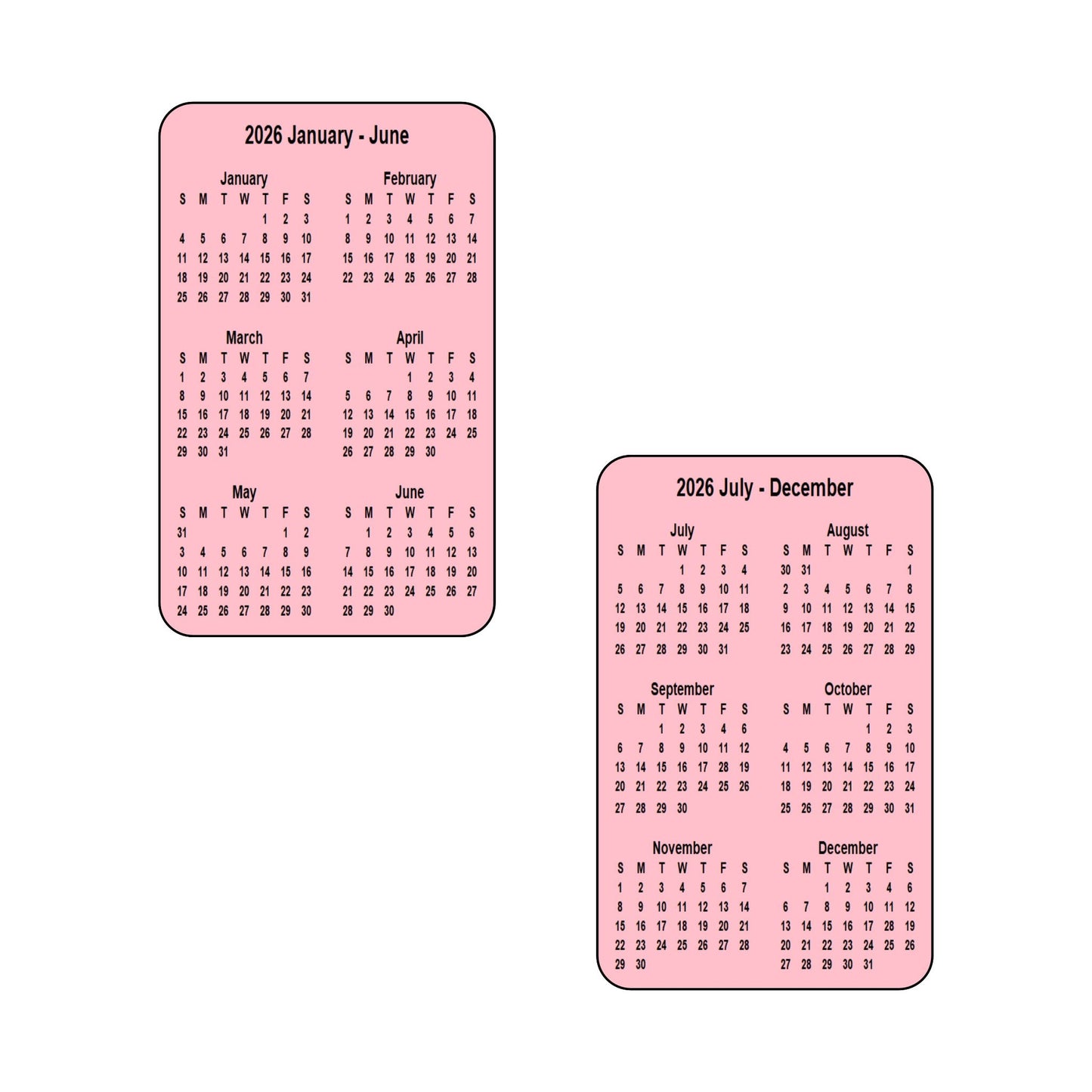 2026 Calendar - Double Sided Print (6 months each side) - Portrait Format - The Card Printing People