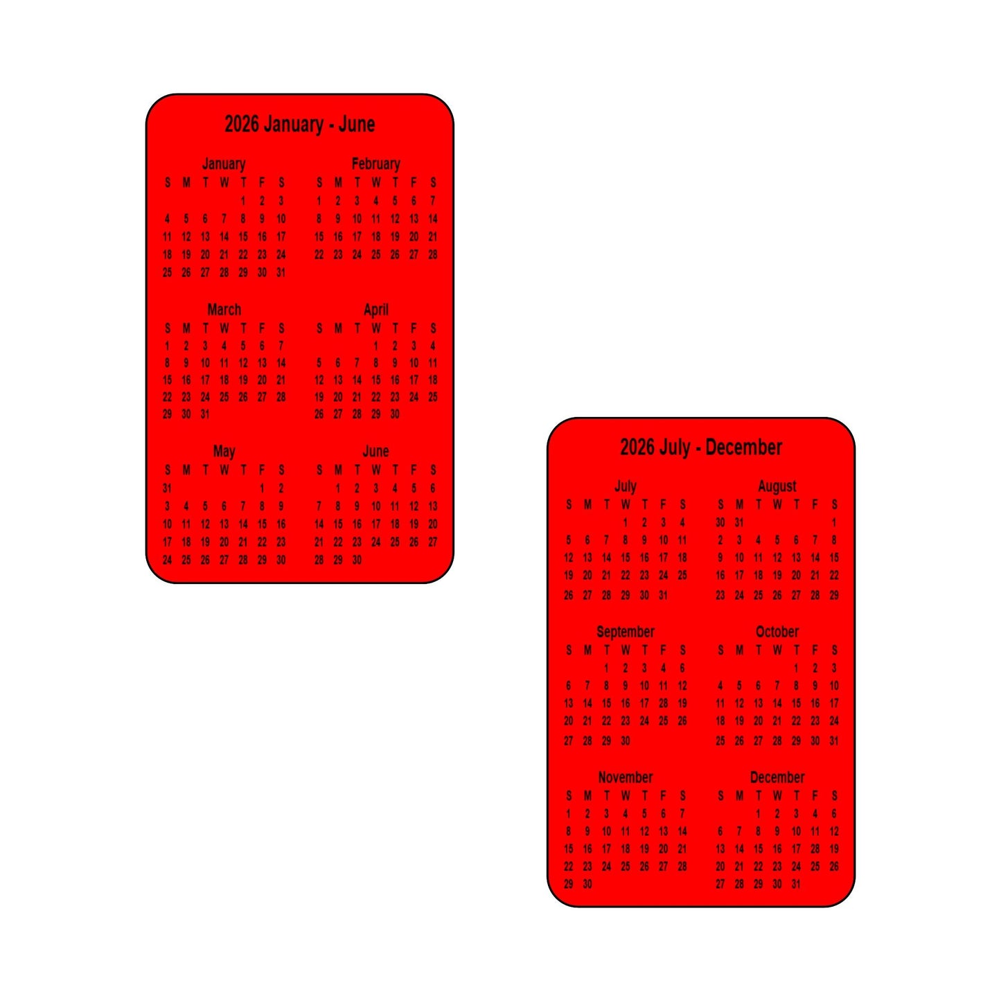 2026 Calendar - Double Sided Print (6 months each side) - Portrait Format - The Card Printing People