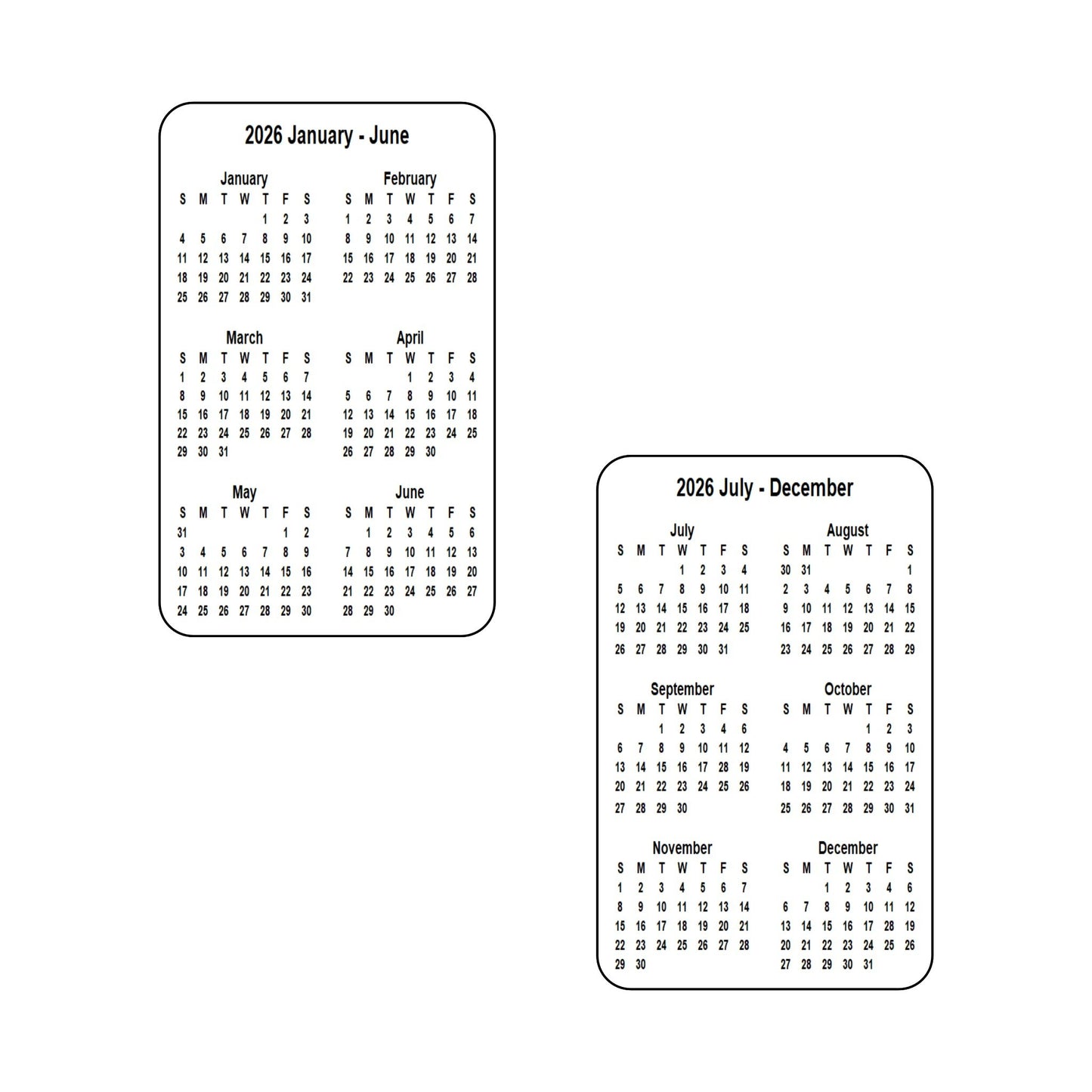 2026 Calendar - Double Sided Print (6 months each side) - Portrait Format - The Card Printing People
