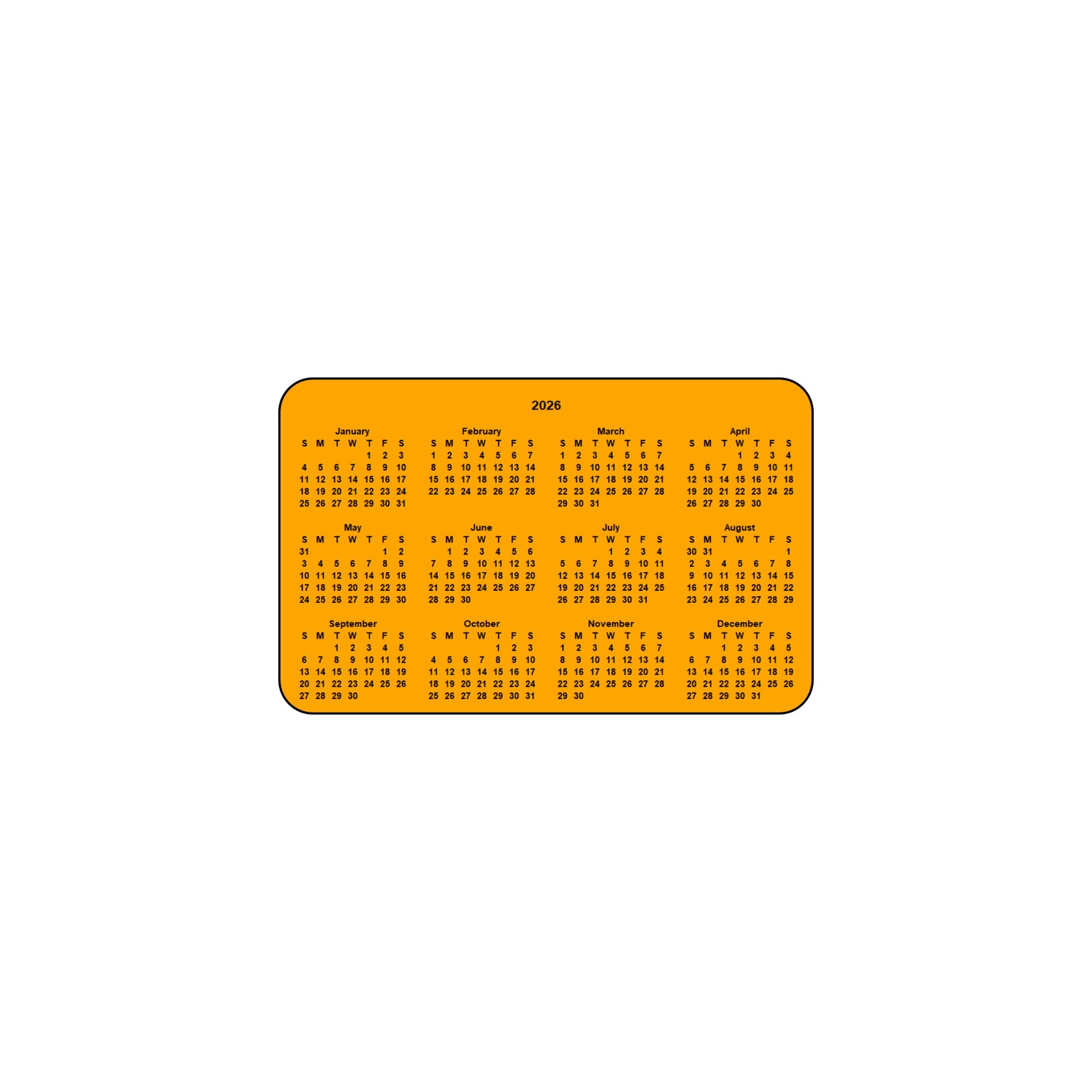 2026 Calendar - Single Sided Print - Landscape Format - The Card Printing People