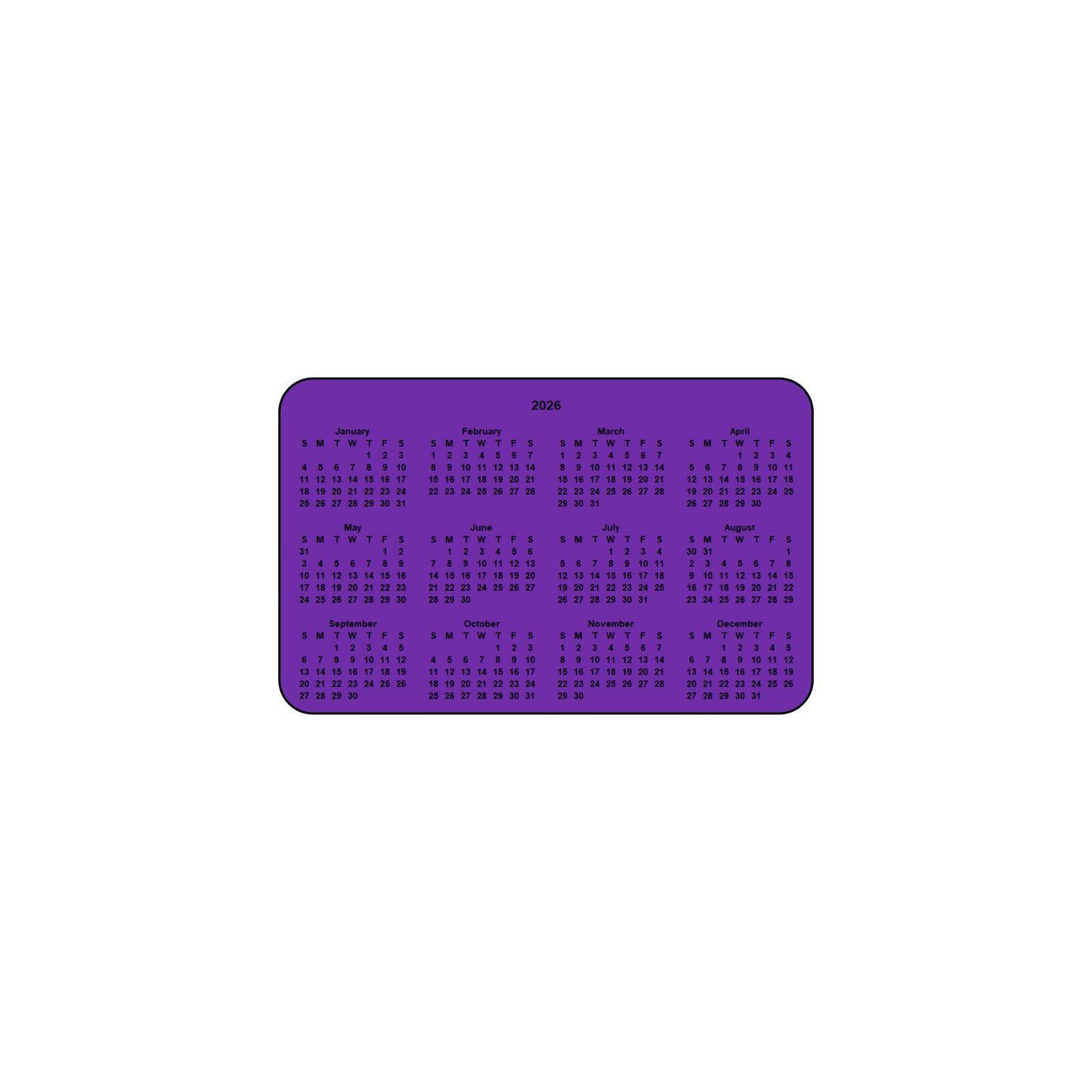 2026 Calendar - Single Sided Print - Landscape Format - The Card Printing People