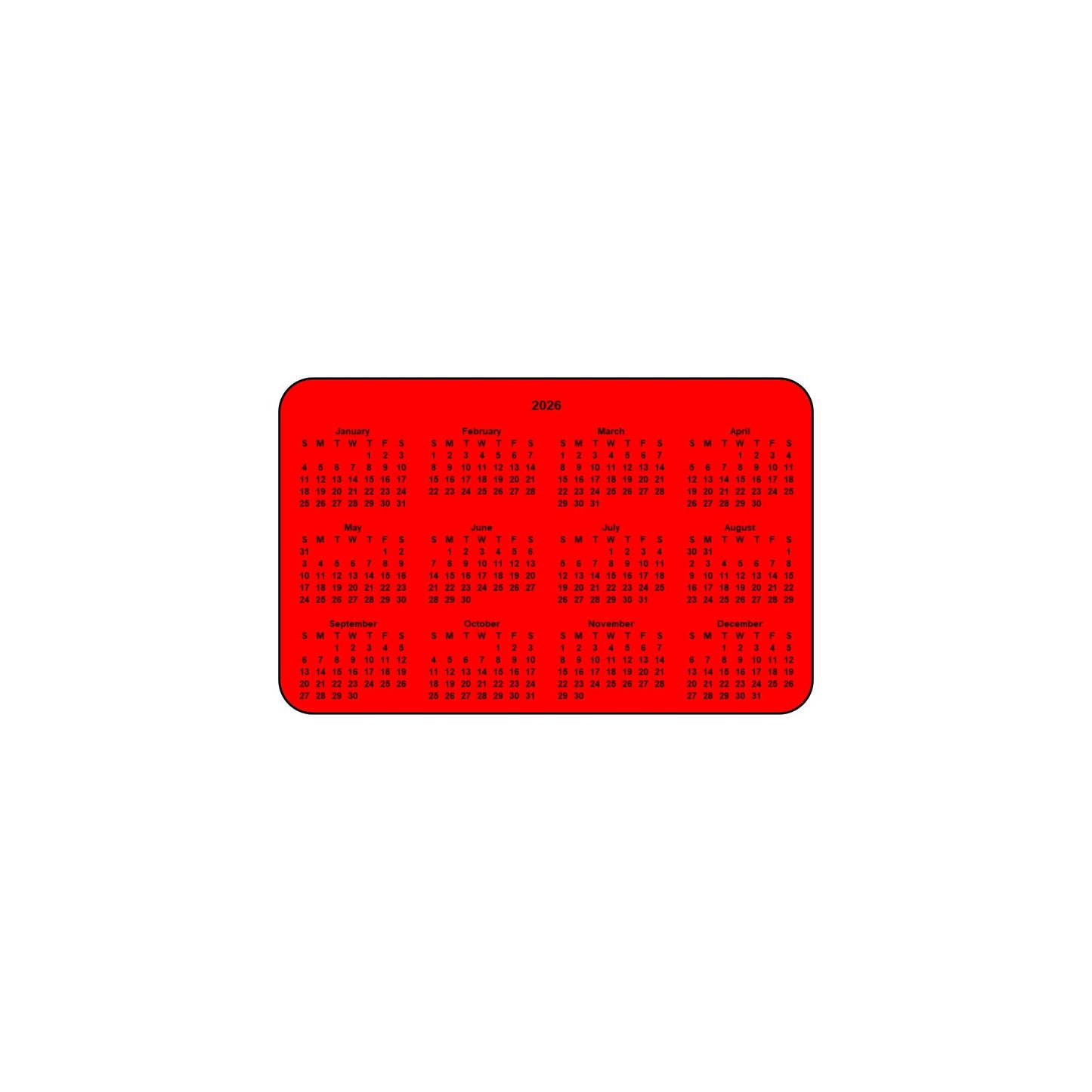 2026 Calendar - Single Sided Print - Landscape Format - The Card Printing People