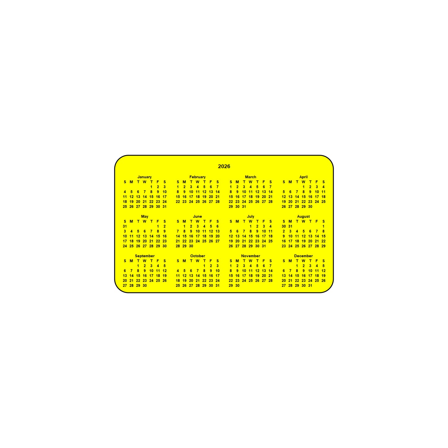 2026 Calendar - Single Sided Print - Landscape Format - The Card Printing People
