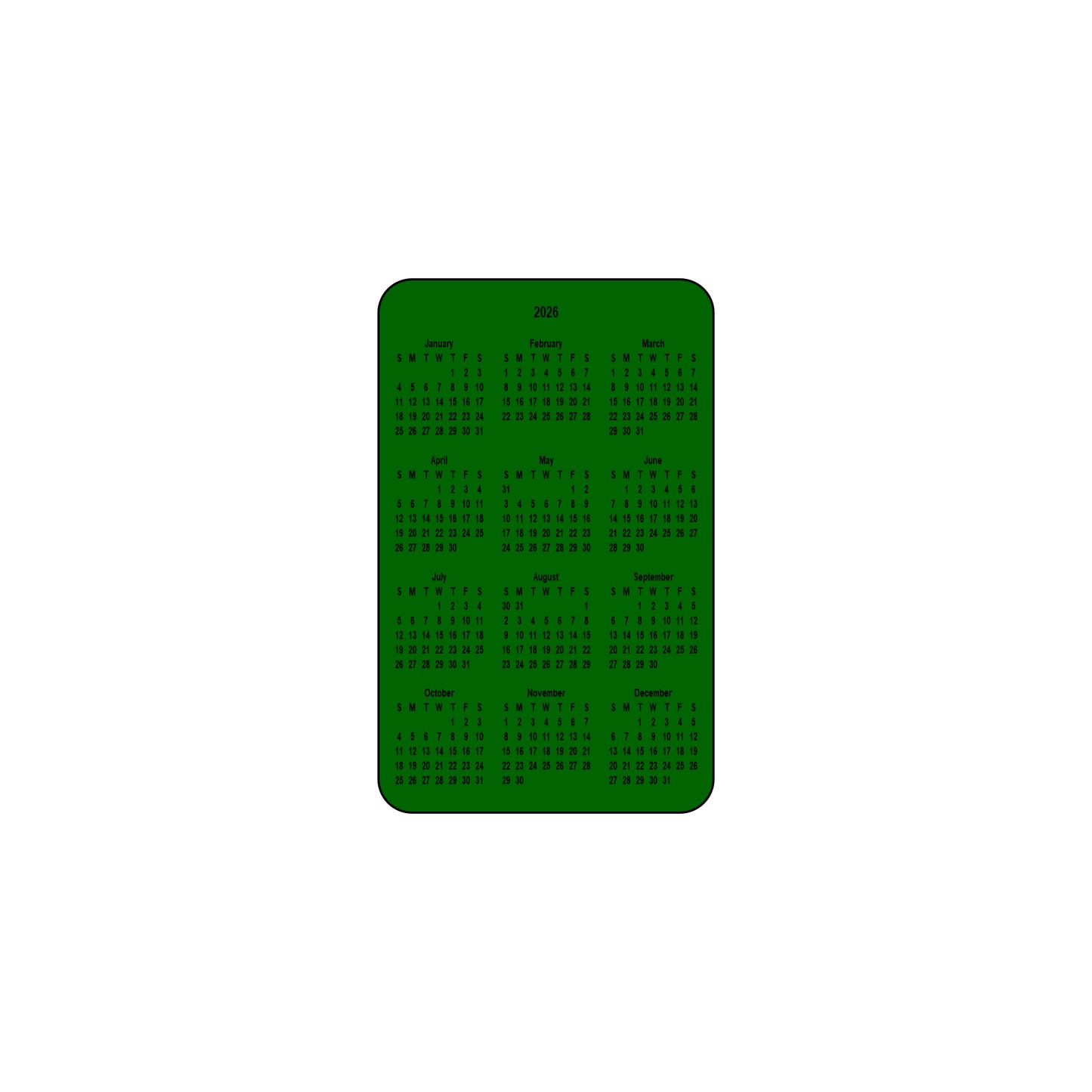 2026 Calendar - Single Sided Print - Portrait Format - The Card Printing People