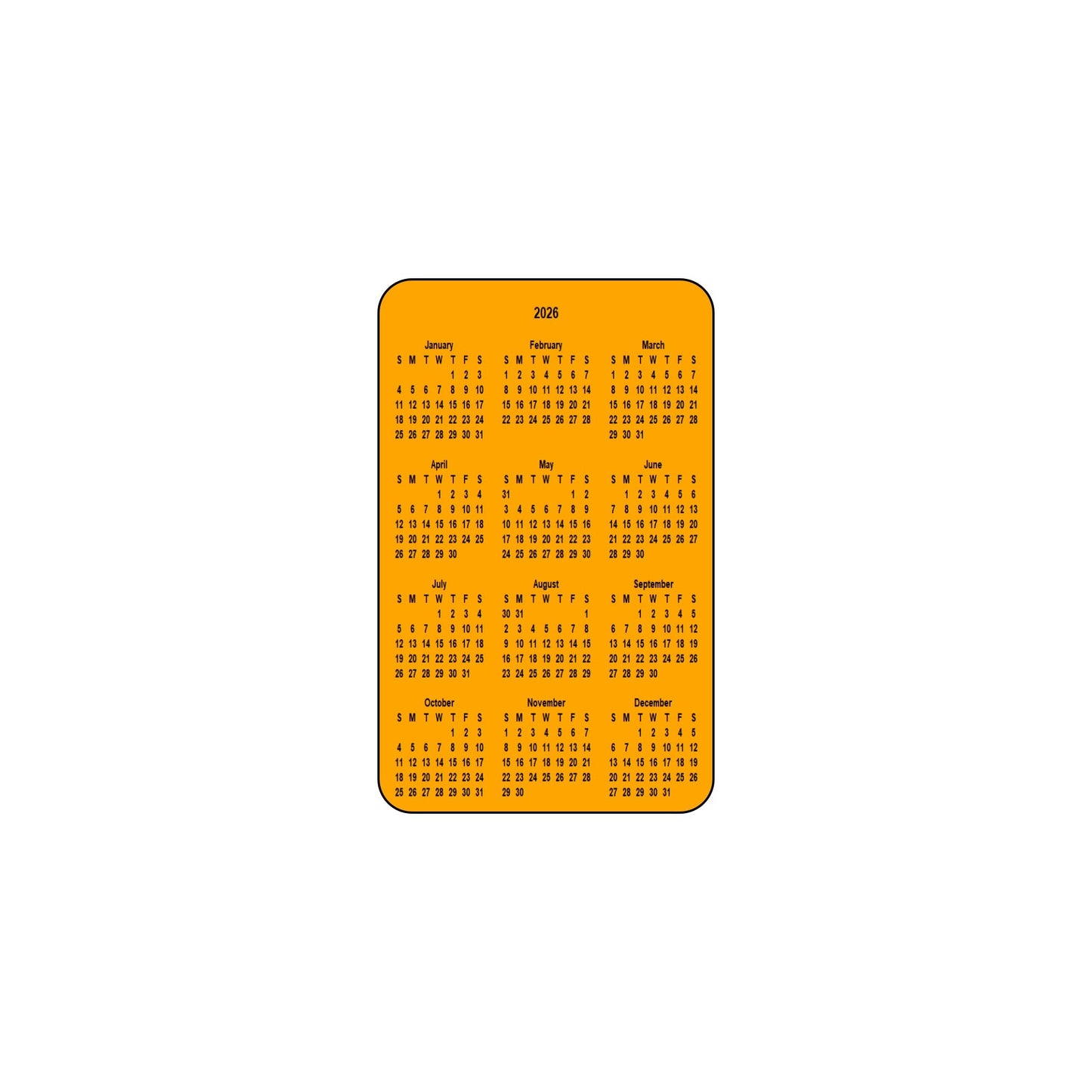 2026 Calendar - Single Sided Print - Portrait Format - The Card Printing People