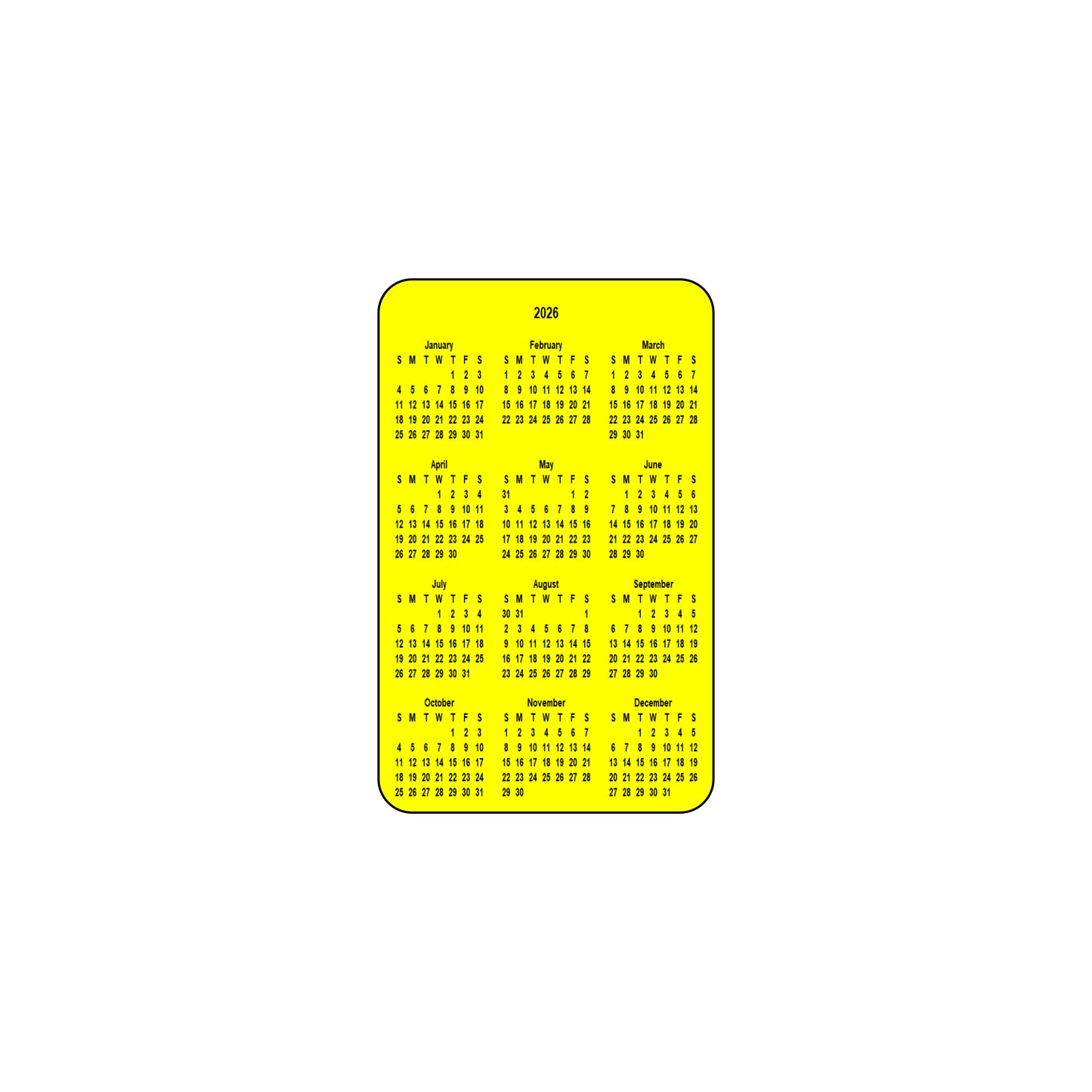 2026 Calendar - Single Sided Print - Portrait Format - The Card Printing People