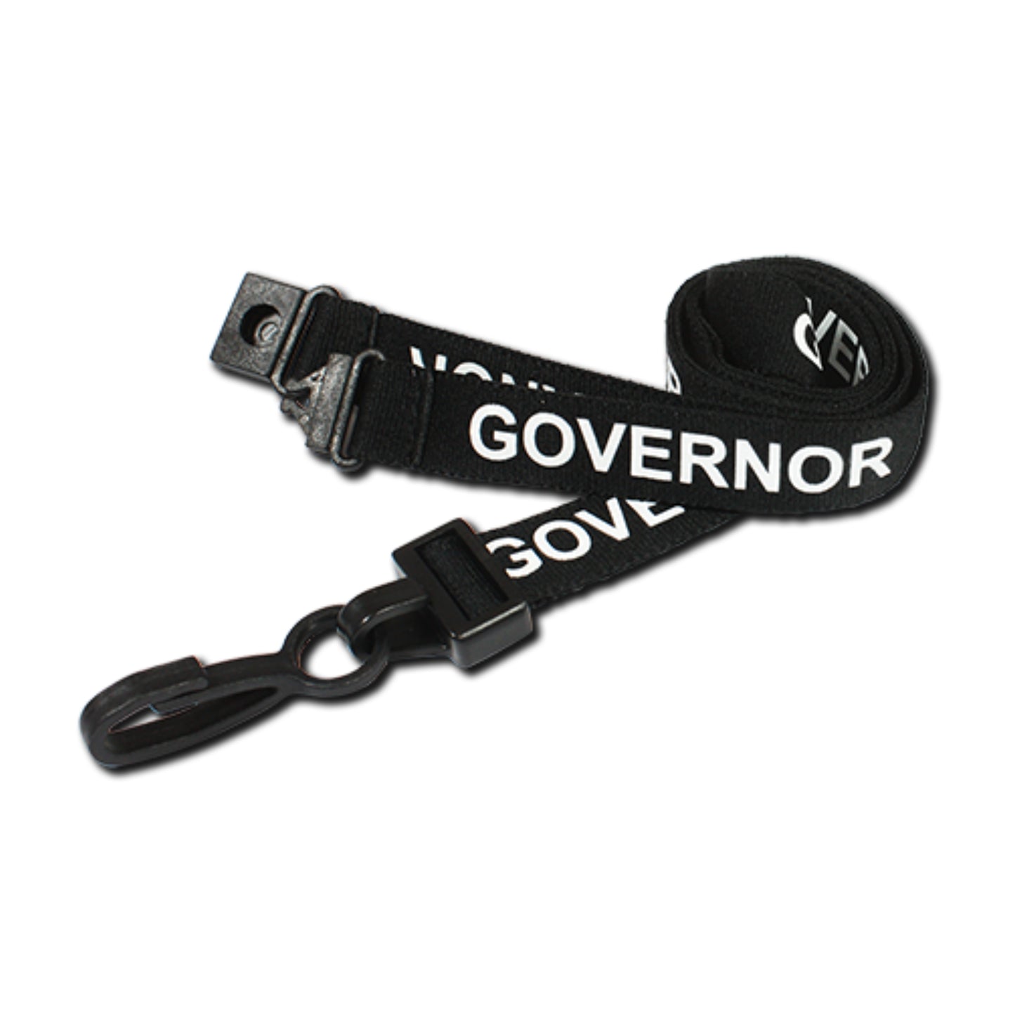 BLACK - GOVERNOR lanyard with plastic J clip and safety breakaway - The Card Printing People