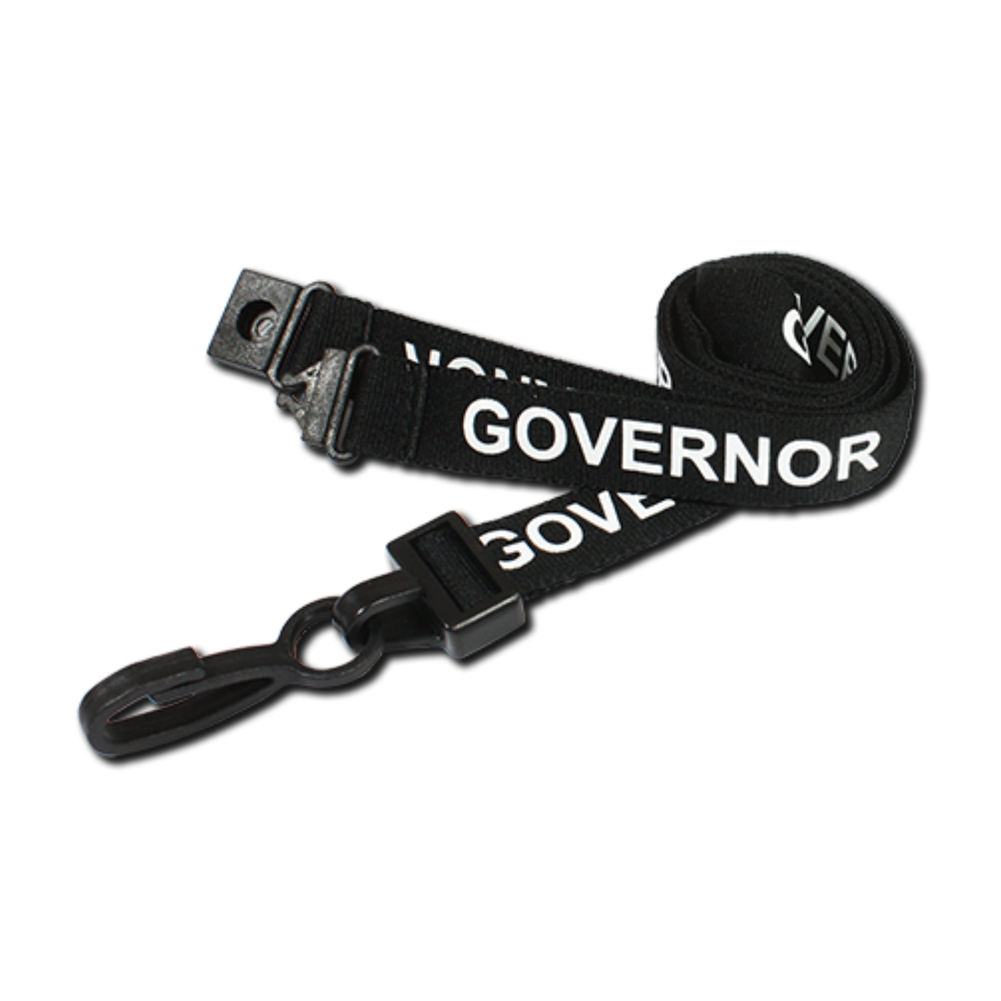 BLACK - GOVERNOR lanyard with plastic J clip and safety breakaway - The Card Printing People