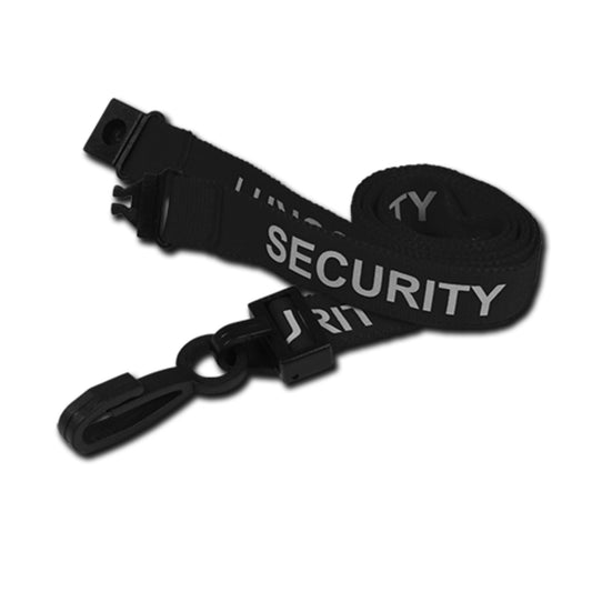 BLACK - SECURITY lanyard with plastic J clip and safety breakaway - The Card Printing People