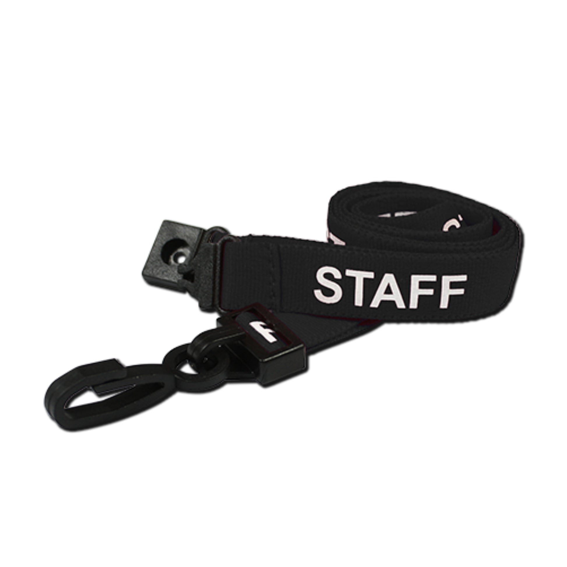 BLACK - STAFF lanyard with plastic J clip and safety breakaway - The Card Printing People