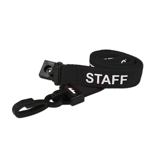 BLACK - STAFF lanyard with plastic J clip and safety breakaway - The Card Printing People