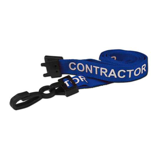 BLUE - CONTRACTOR lanyard with plastic J clip and safety breakaway - The Card Printing People