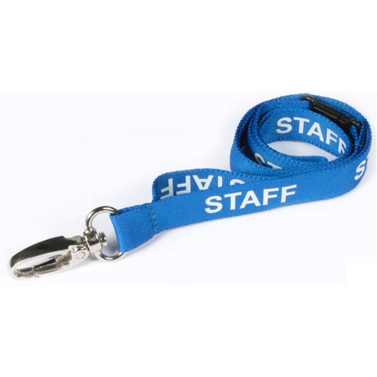 BLUE - STAFF lanyard with metal lobster clip and safety breakaway (Copy) - The Card Printing People