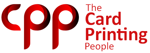 Logo of 'The Card Printing People' with red and black design on a white background