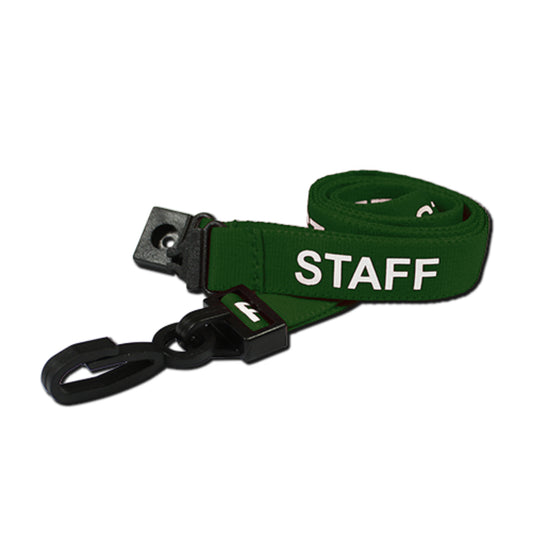 GREEN - STAFF lanyard with plastic J clip and safety breakaway - The Card Printing People