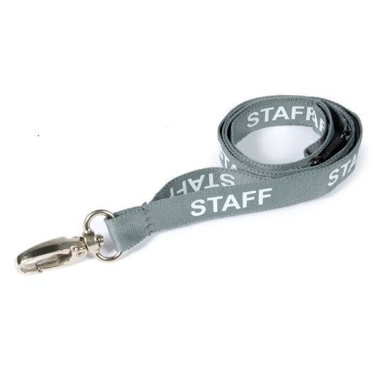 GREY - STAFF lanyard with metal lobster clip and safety breakaway - The Card Printing People