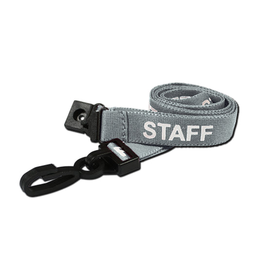 GREY - STAFF lanyard with plastic J clip and safety breakaway - The Card Printing People
