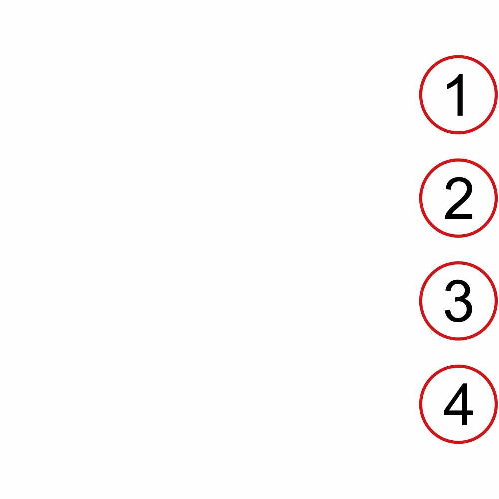 Four red circular markers with numbers on a white background