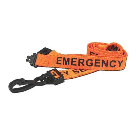 ORANGE - EMERGENCY SERVICES lanyard with plastic J clip and safety breakaway - The Card Printing People