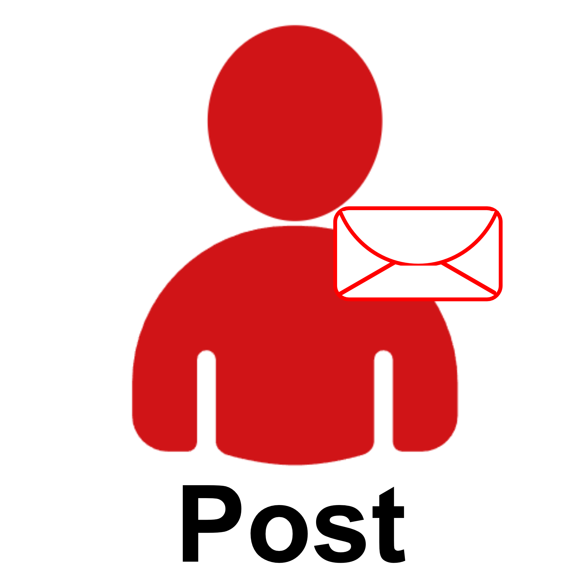 Red silhouette of a person holding an envelope with 'Post' text on a white background