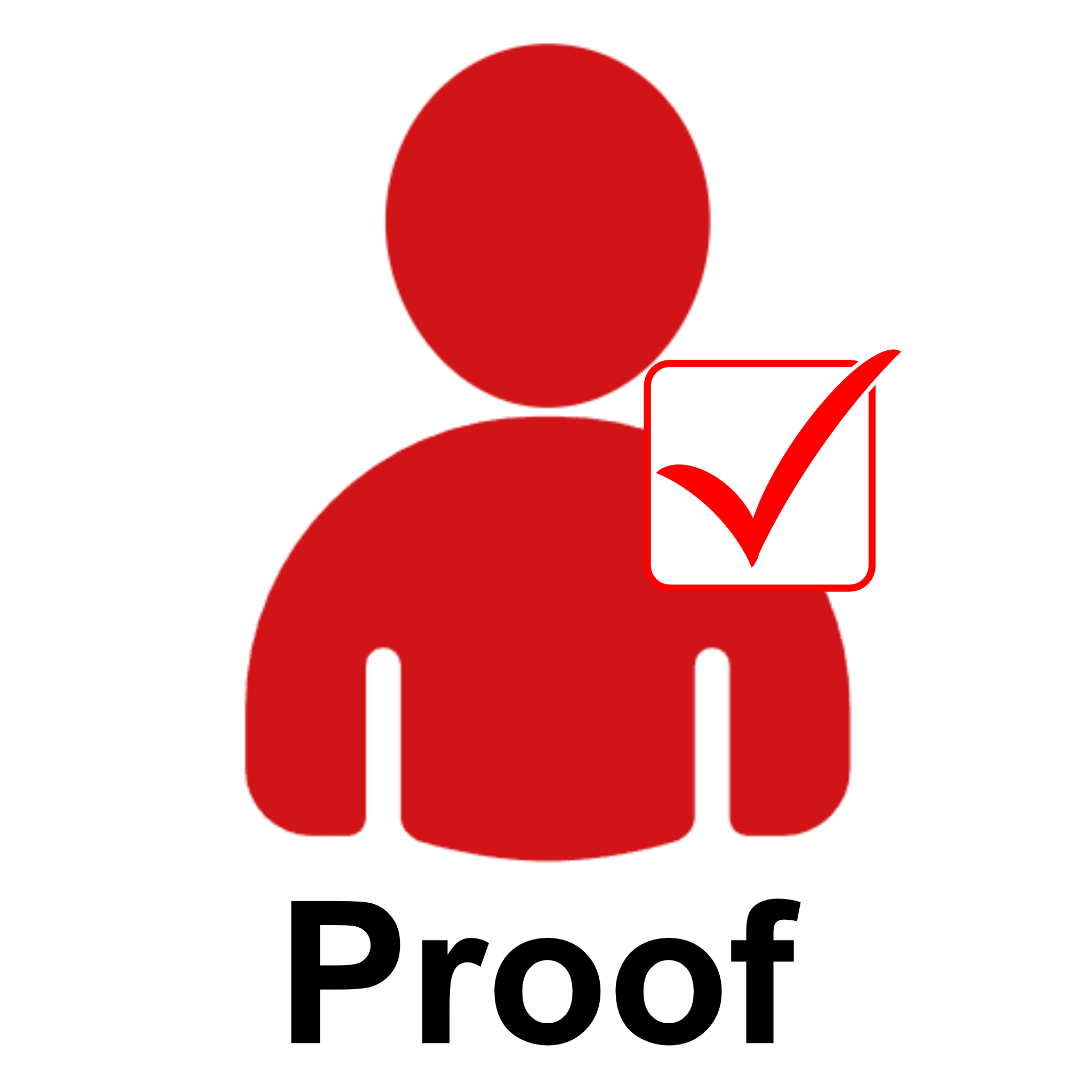 Red silhouette of a person with a checkmark and the word 'Proof' on a white background