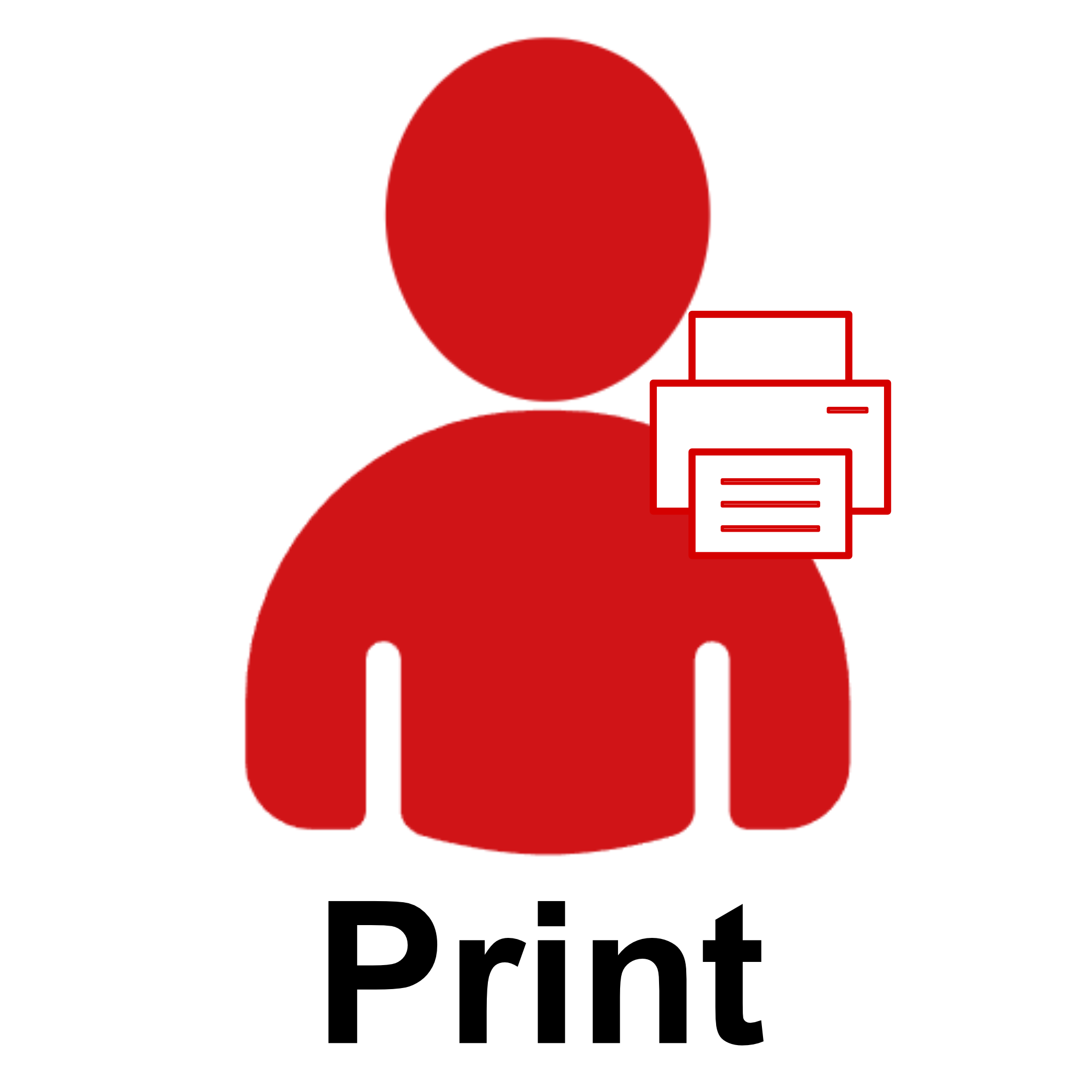 Red silhouette of a person with printer icons and the word 'Print' on a white background